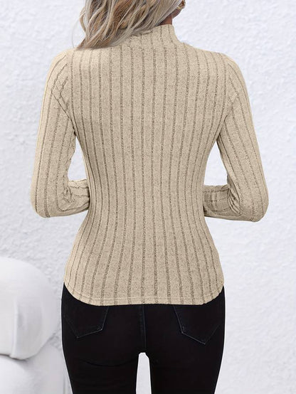 Comfortable Ribbed Knit Sweatshirt for Women with Mock Neck Long Sleeve Fitted Casual Style
