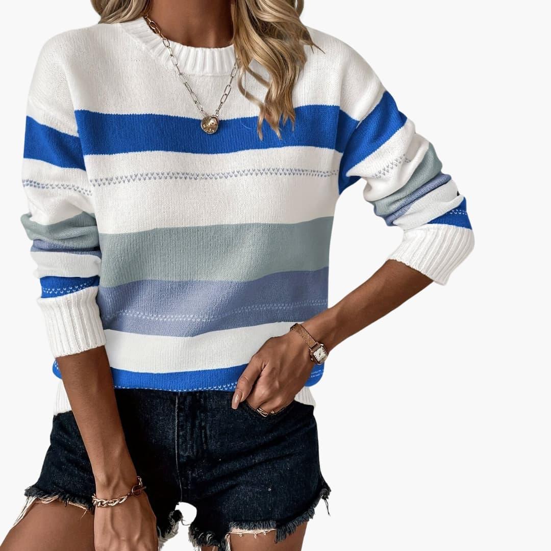 Comfortable Striped Sweater for Women with Crew Neck Long Sleeve Relaxed Oversized Knit Style