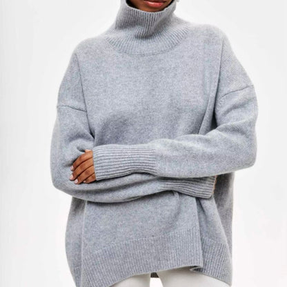 Comfortable Knit Sweater for Women with Turtleneck Short Sleeve Oversized Poncho Style