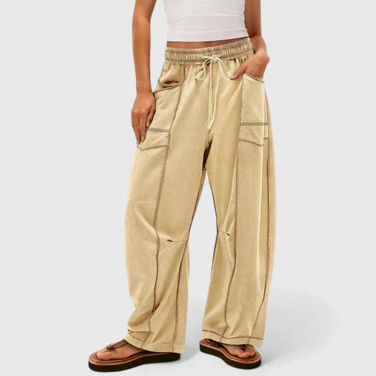 Effortless Khaki Pants for Women with High Waist Drawstring Patch Pocket Relaxed Style