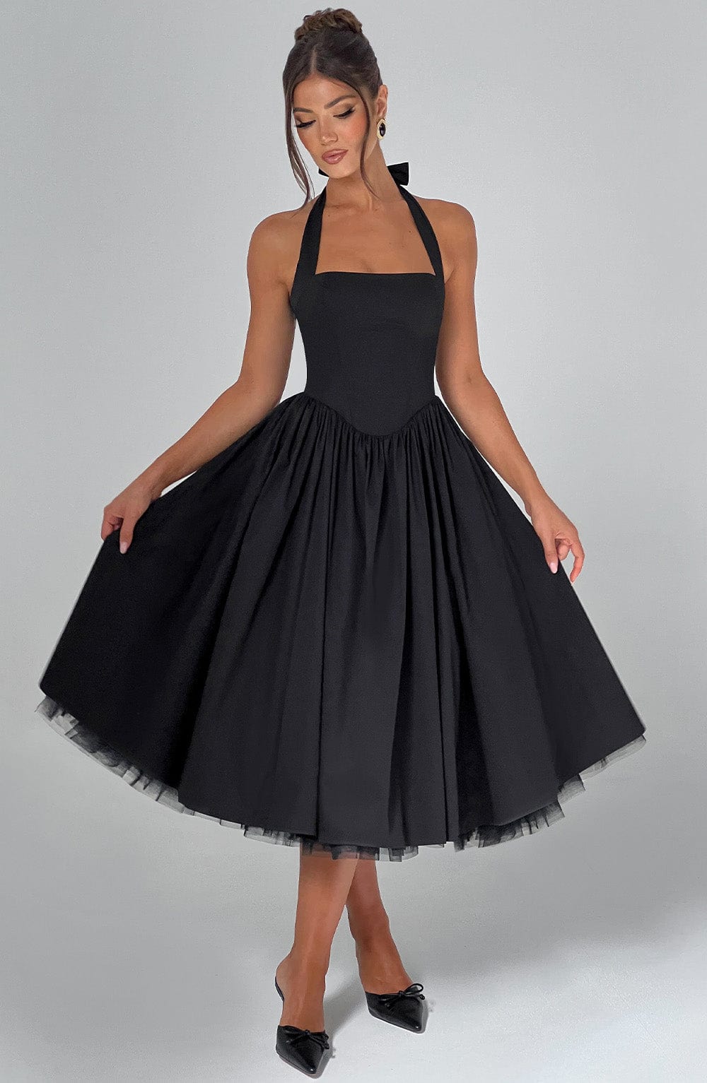 Gabrielle | Elegant White Formal Wedding Guest Dress in A Line Midi Style
