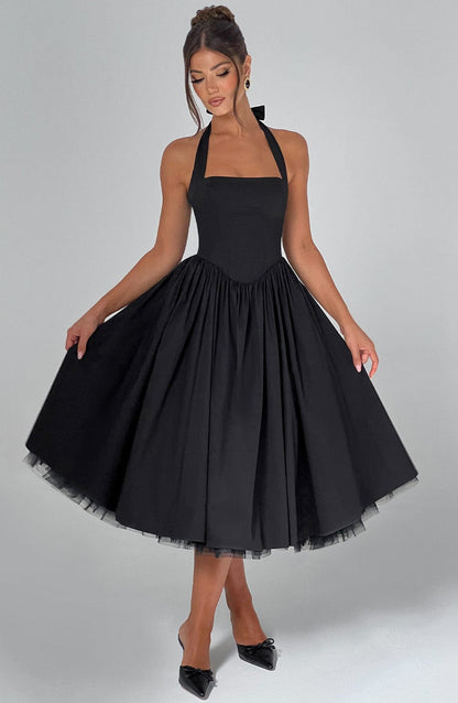 Gabrielle | Elegant White Formal Wedding Guest Dress in A Line Midi Style