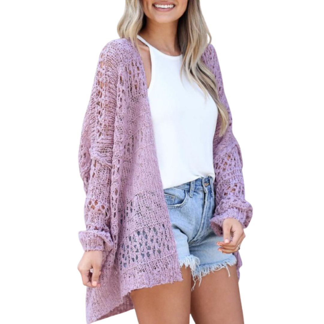 Effortless Crochet Knit Cardigan for Women with Open Front Long Sleeve Oversized High Low Style