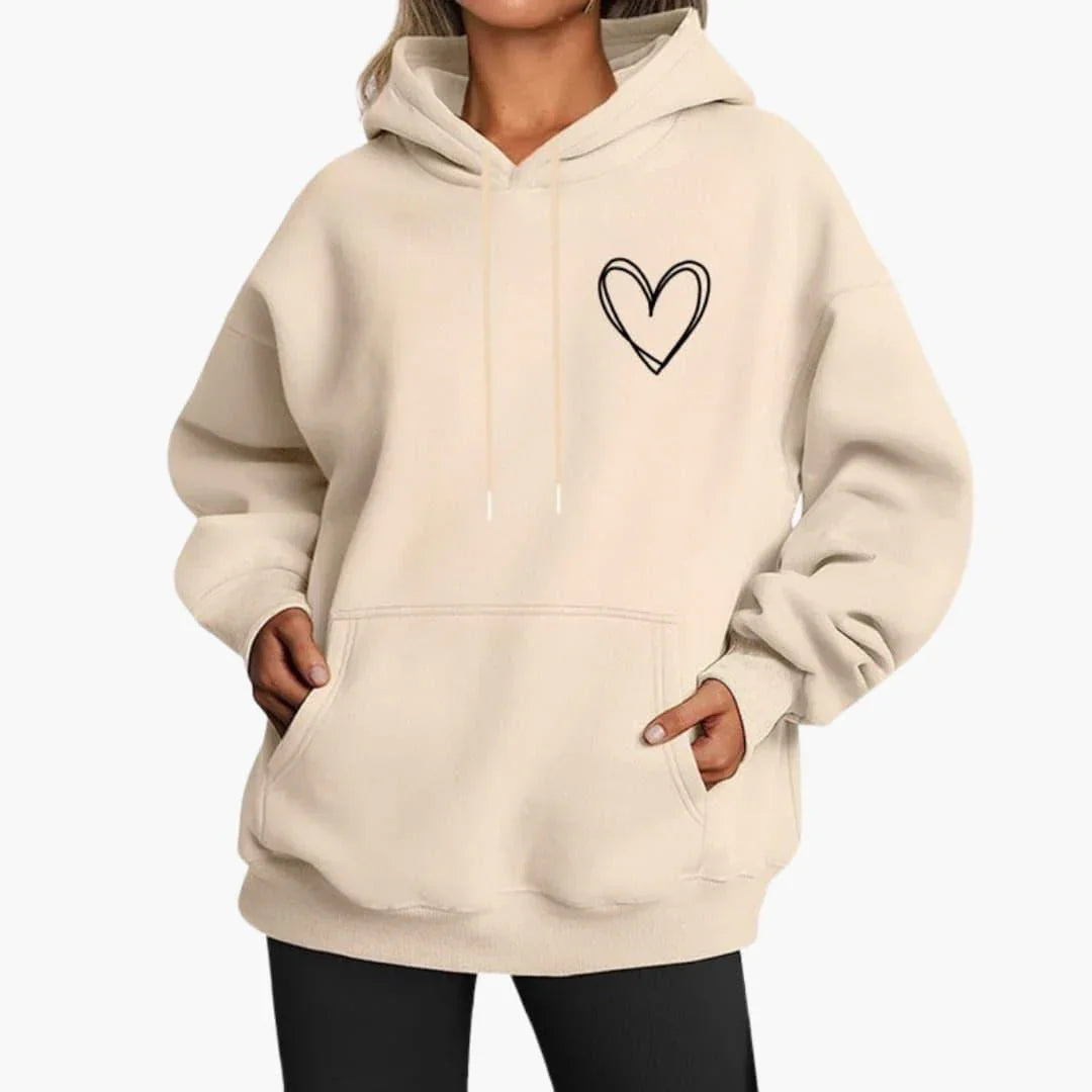 Comfortable Heart Print Hoodie for Women with Drawstring Hood Long Sleeve Oversized Relaxed Style