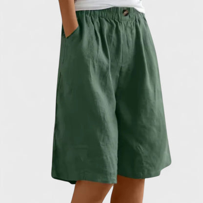 Effortless Linen Shorts for Women with High Waist Elastic Waistband Pleated Wide Leg Casual Style