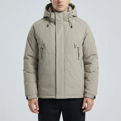 Warm Parka Jacket for Men with Hooded Collar Long Sleeve Zip Up Insulated Winter Style