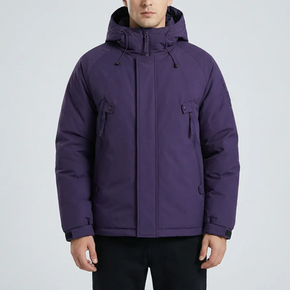 Warm Parka Jacket for Men with Hooded Collar Long Sleeve Zip Up Insulated Winter Style