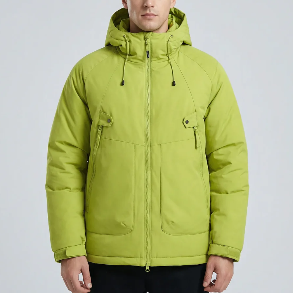 Warm Parka Jacket for Men with Hooded Collar Long Sleeve Zip Up Insulated Winter Style