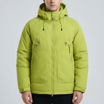 Warm Parka Jacket for Men with Hooded Collar Long Sleeve Zip Up Insulated Winter Style