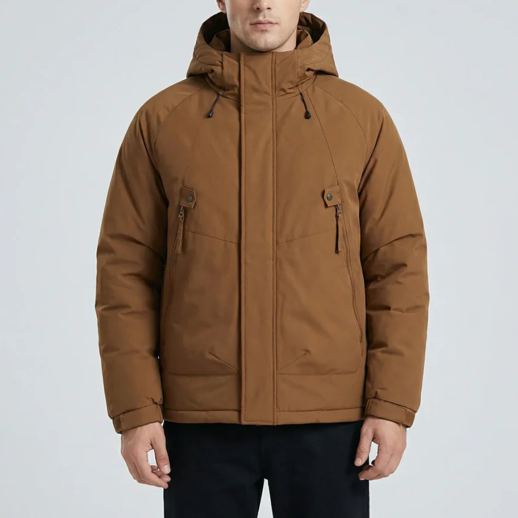 Warm Parka Jacket for Men with Hooded Collar Long Sleeve Zip Up Insulated Winter Style