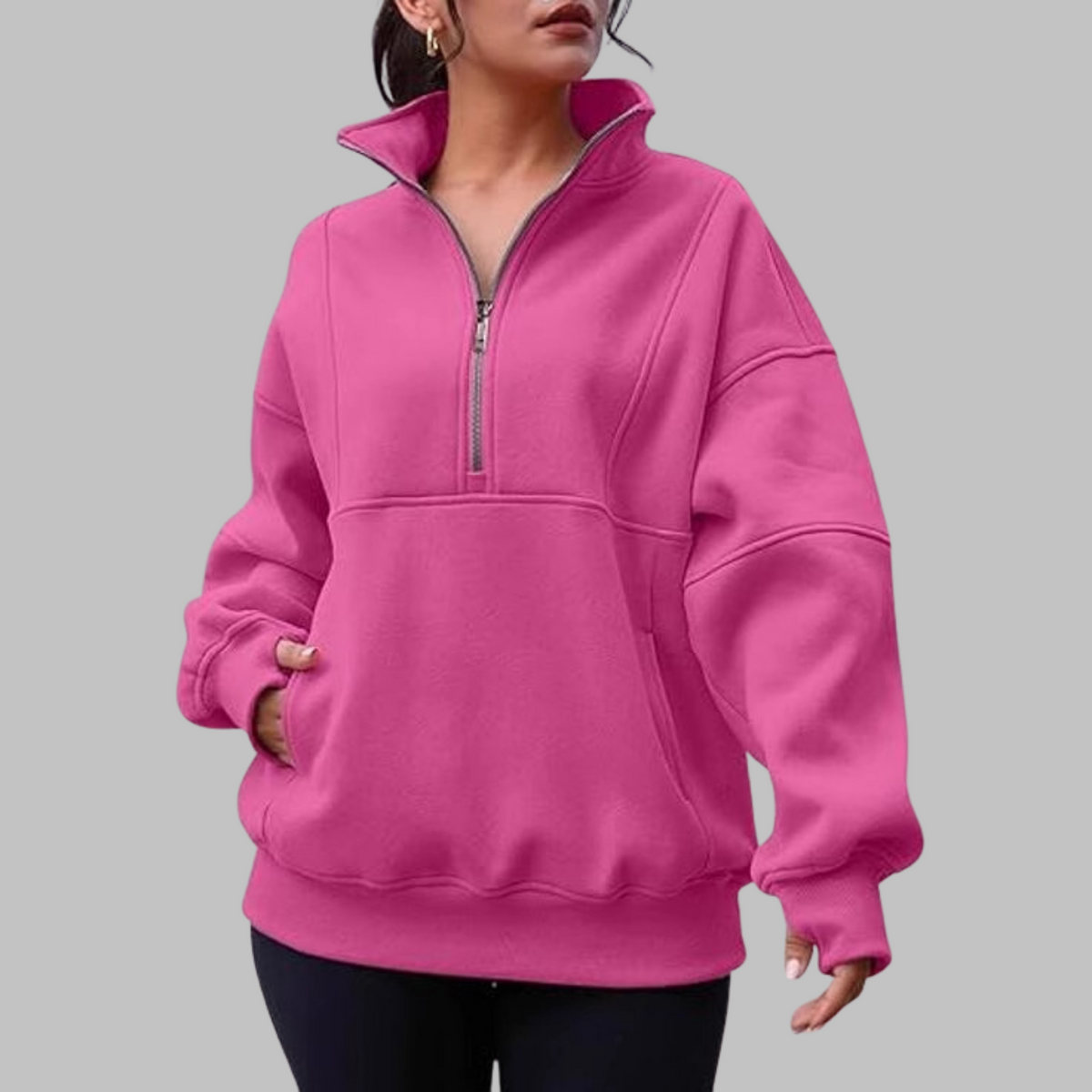 Cozy Oversized Sweatshirt for Women with Half Zip Collar Long Sleeve Pullover Relaxed Style