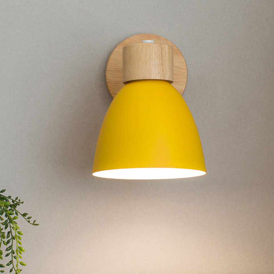 Macaron Wall Lamp Wood Metal Adjustable Shade Pull-Chain Nordic Bedside Sconce Wall Light