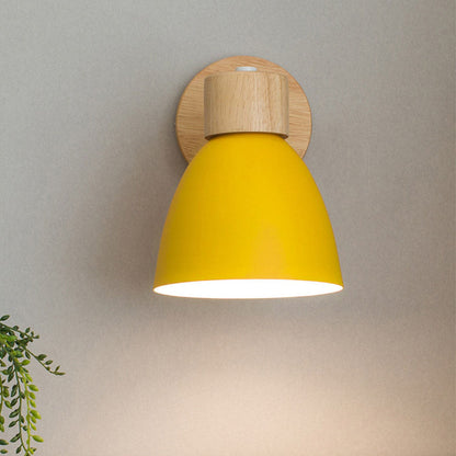 Macaron Wall Lamp Wood Metal Adjustable Shade Pull-Chain Nordic Bedside Sconce Wall Light