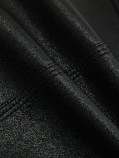 Elegant Leather Moto Jacket for Women with Notch Lapel Asymmetric Zip Front Fitted Style