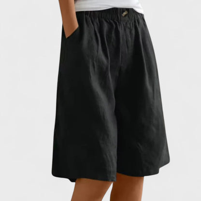 Effortless Linen Shorts for Women with High Waist Elastic Waistband Pleated Wide Leg Casual Style
