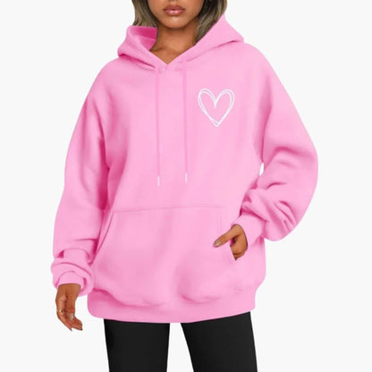 Comfortable Heart Print Hoodie for Women with Drawstring Hood Long Sleeve Oversized Relaxed Style
