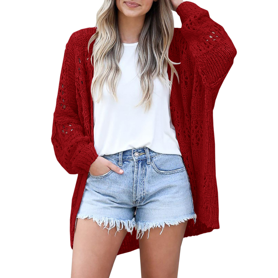 Effortless Crochet Knit Cardigan for Women with Open Front Long Sleeve Oversized High Low Style