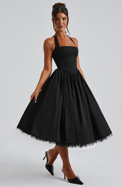 Gabrielle | Elegant White Formal Wedding Guest Dress in A Line Midi Style