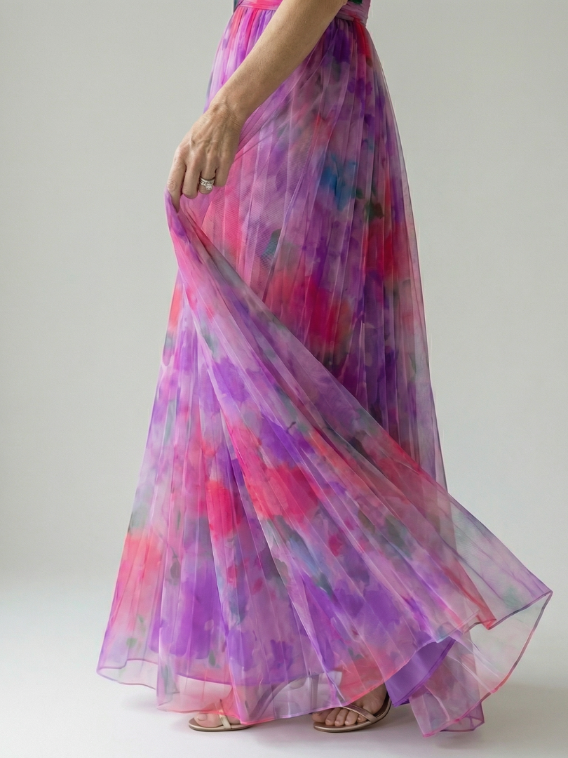 Effortless Watercolor Floral Maxi Dress for Women with V Neck Sleeveless Ruched Flowing Autumn Wedding Guest Style