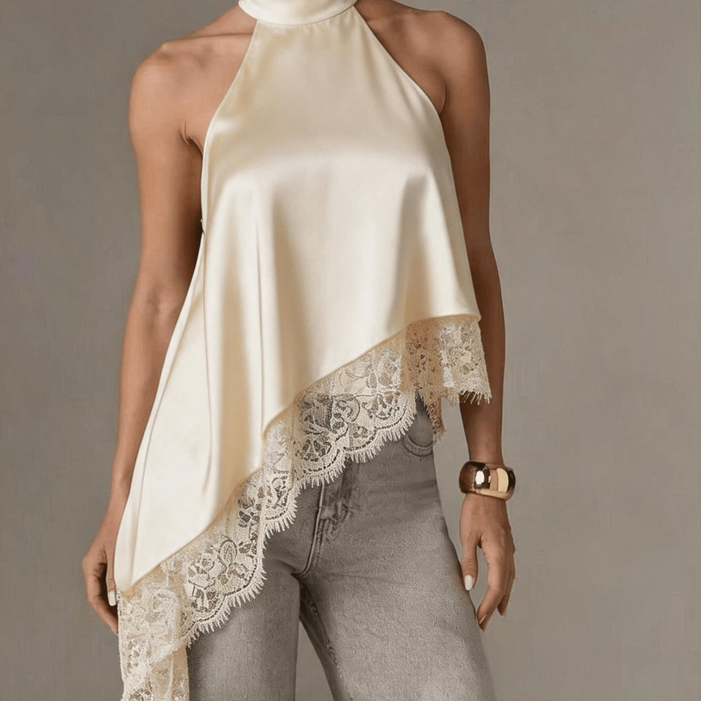 Effortless Going Out Top for Women with Asymmetric Fringe Halter Style