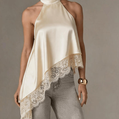 Effortless Going Out Top for Women with Asymmetric Fringe Halter Style