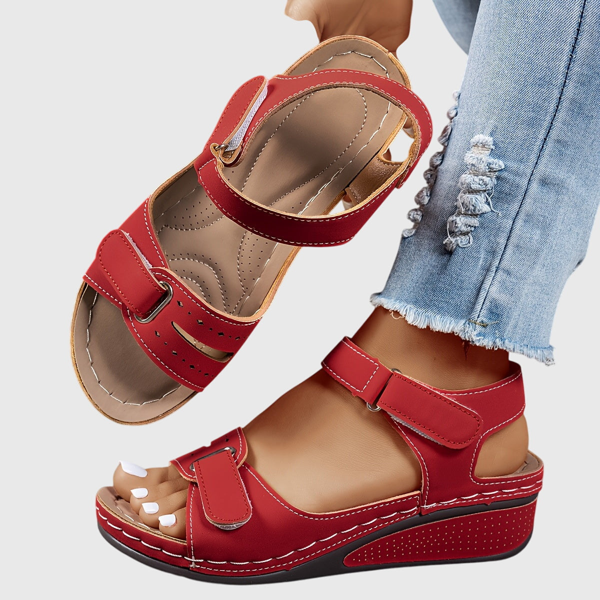 Comfortable Orthopedic Sandals for Women with Velcro Strap Wedge Platform Open Toe Cushioned Casual Style