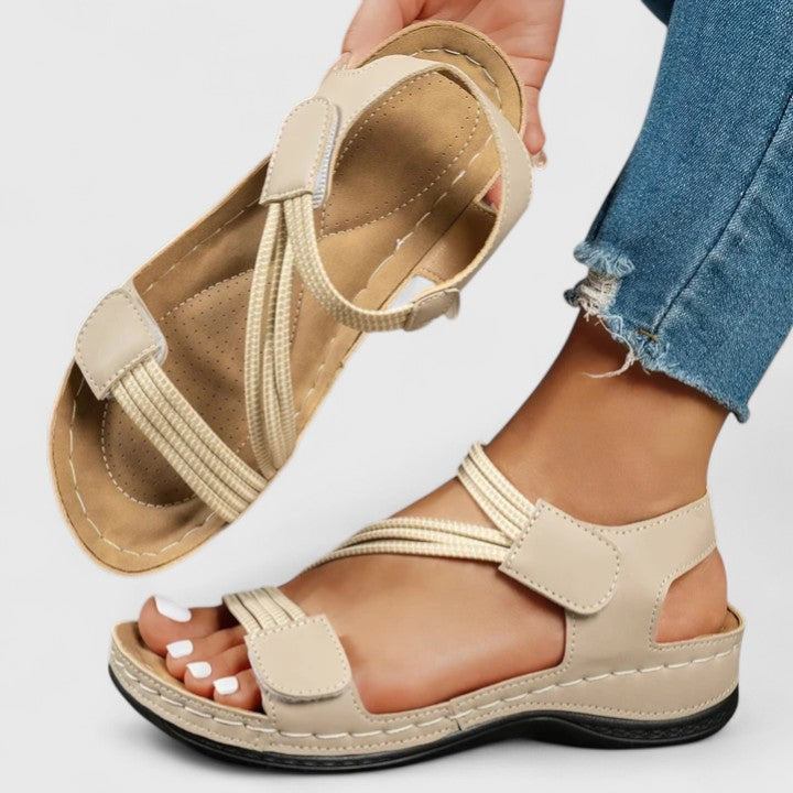Comfortable Orthopedic Sandals for Women with Elastic Strap Velcro Ankle Open Toe Platform Casual Style