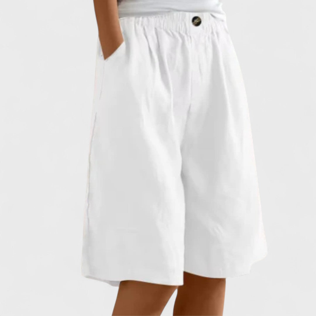 Effortless Linen Shorts for Women with High Waist Elastic Waistband Pleated Wide Leg Casual Style