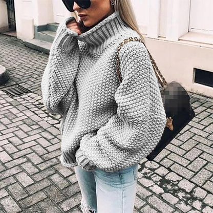 Cozy Chunky Knit Sweater for Women with Turtleneck Long Sleeve Oversized Relaxed Style