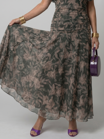 Elegant Purple Dress for Women with V Neck Flutter Sleeve Floral Ruched Maxi Wedding Guest Style