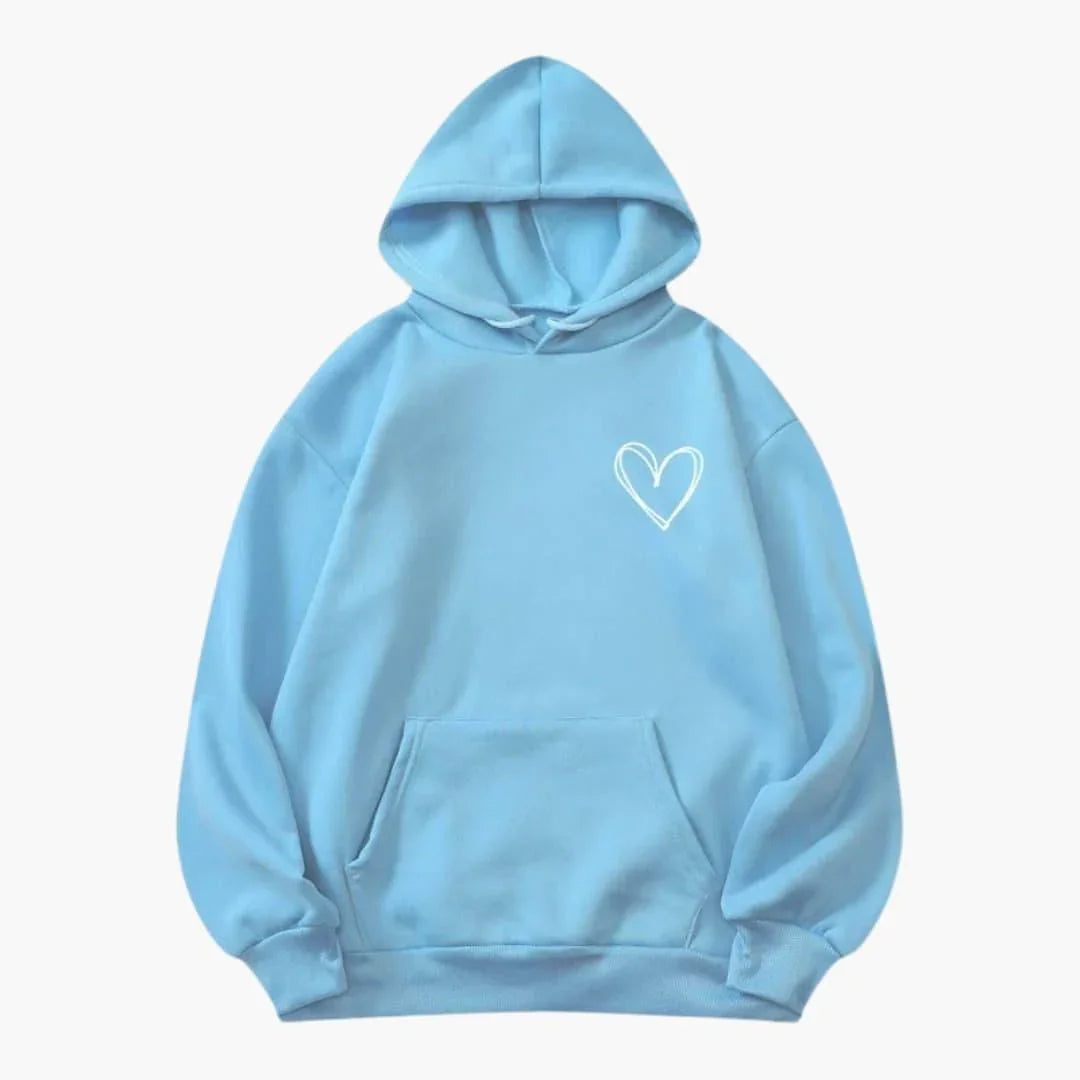 Comfortable Heart Print Hoodie for Women with Drawstring Hood Long Sleeve Oversized Relaxed Style