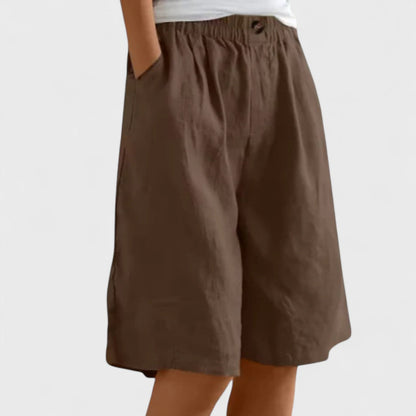 Effortless Linen Shorts for Women with High Waist Elastic Waistband Pleated Wide Leg Casual Style