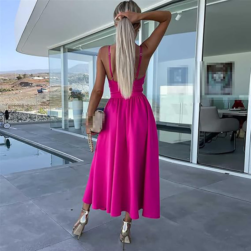 Elegant Twist Front Cocktail Dress for Women with Sweetheart Neckline Spaghetti Strap Cutout Waist Slit Style