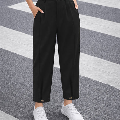 Elegant Tailored Trousers for Women with High Waist Pleated Tapered Ankle Button Cuff Style