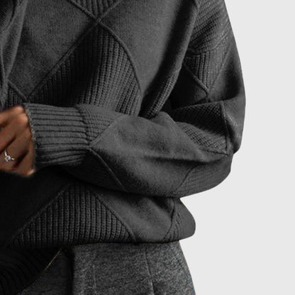 Comfortable Ribbed Knit Sweatshirt for Women with Turtleneck Long Sleeve Oversized Drop Shoulder Style
