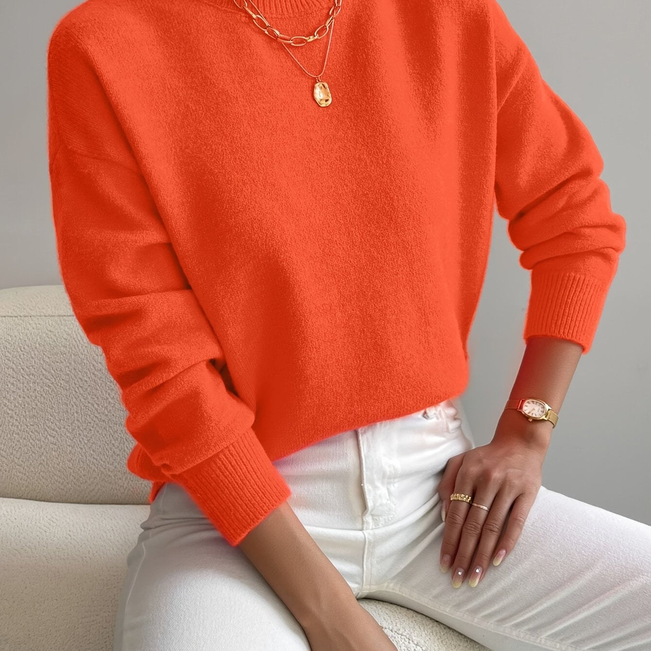Comfortable Knit Sweater for Women with Mock Neck Long Sleeve Relaxed Oversized Style