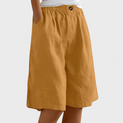 Effortless Linen Shorts for Women with High Waist Elastic Waistband Pleated Wide Leg Casual Style