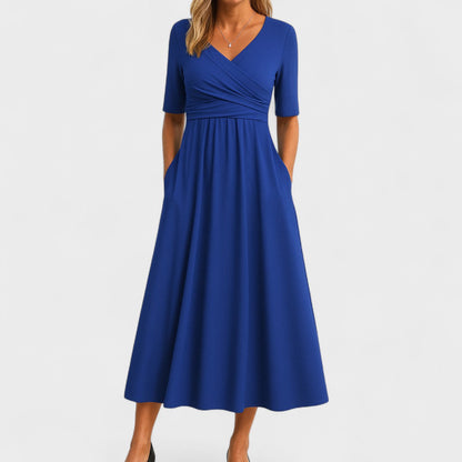Comfortable Maxi Dress for Women with Surplice V Neck Short Sleeve Pockets Jersey Relaxed Style