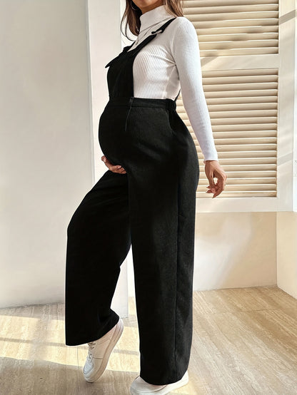 Effortless Corduroy Maternity Overalls for Women with Square Neck Sleeveless Wide Leg Relaxed Style