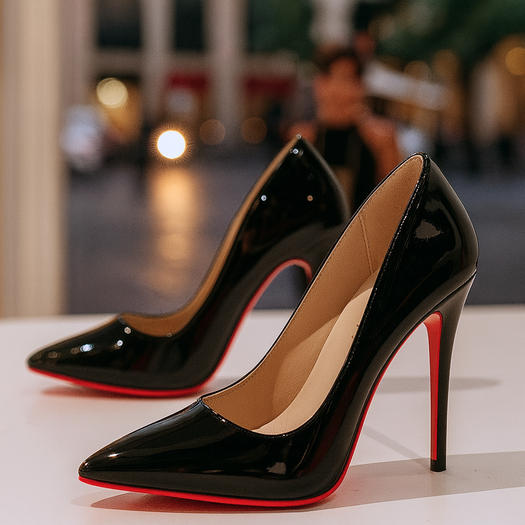 Elegant Black Patent Stiletto Pumps for Women with Red Sole Detail