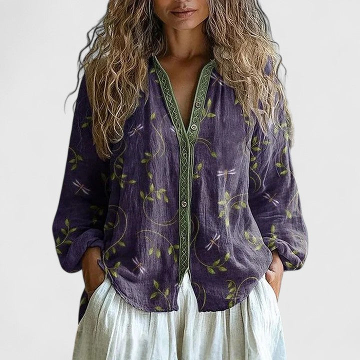 Effortless Floral Print Blouses for Women with Zip Front Long Sleeve Lightweight Style