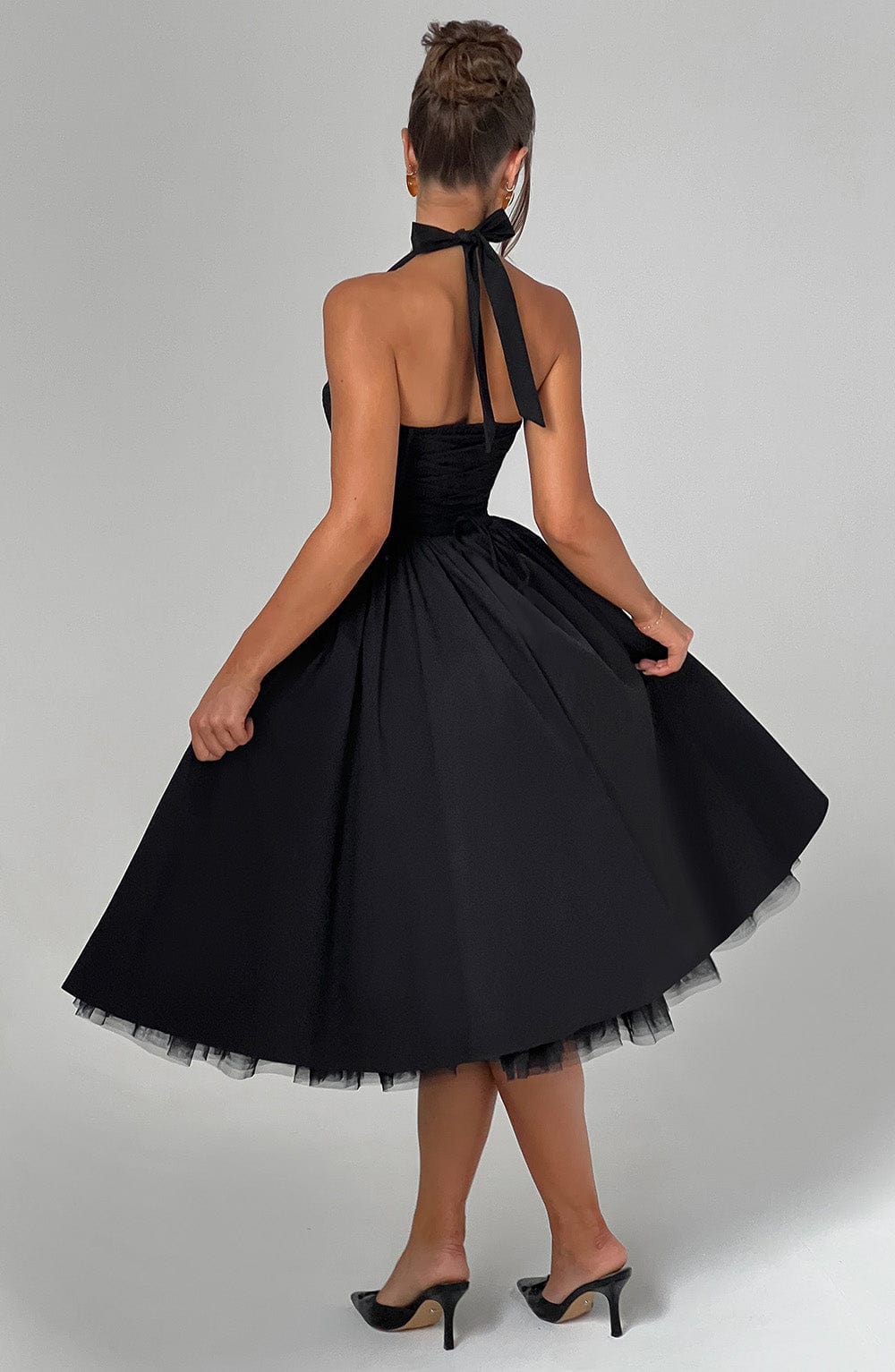 Gabrielle | Elegant White Formal Wedding Guest Dress in A Line Midi Style
