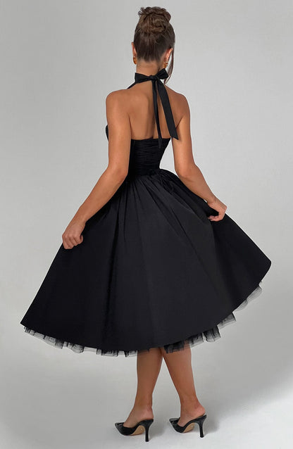 Gabrielle | Elegant White Formal Wedding Guest Dress in A Line Midi Style