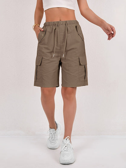 Effortless Pink Cargo Shorts for Women with High Waist Drawstring Button Pocket Relaxed Casual Style