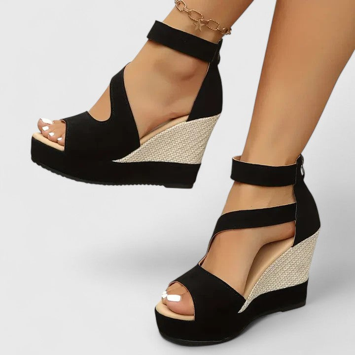 Comfortable Black Orthopedic Wedge Sandals for Women with Ankle Strap Espadrille Platform Open Toe Style