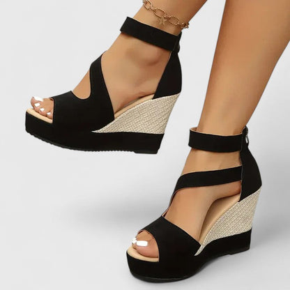 Comfortable Black Orthopedic Wedge Sandals for Women with Ankle Strap Espadrille Platform Open Toe Style