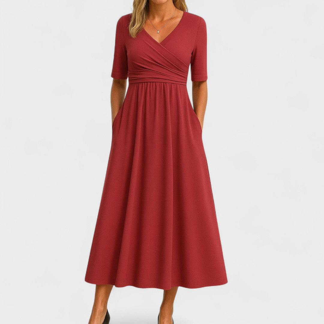 Comfortable Maxi Dress for Women with Surplice V Neck Short Sleeve Pockets Jersey Relaxed Style