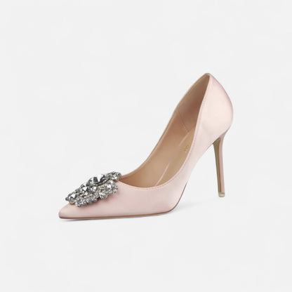 Women’s Pointed Toe PU Leather Pumps with Stiletto Heel and Decorative Vamp Detail