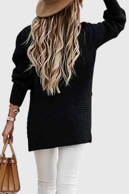 Comfortable Ribbed Knit Sweater for Women with High Neck Long Sleeve Relaxed Oversized Style