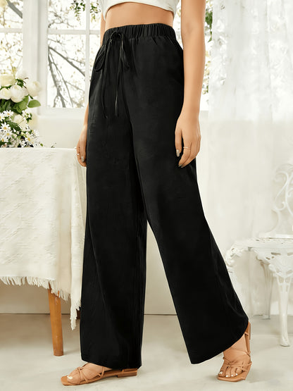 Effortless Linen Wide Leg Pants for Women with High Waist Drawstring Flowing Casual Style